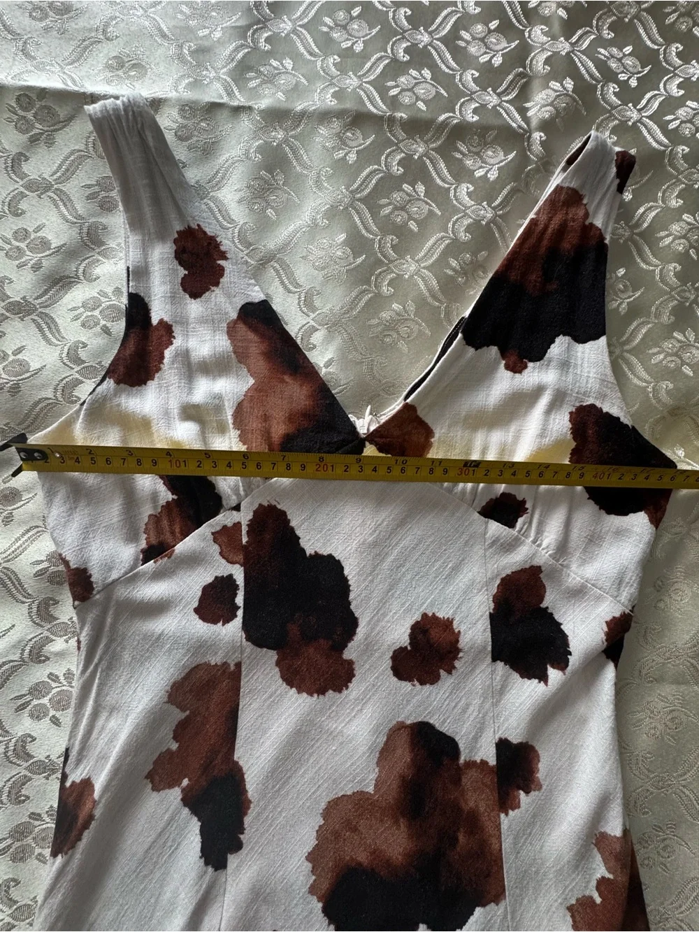 Paper Heart Linen Blend Midi Dress Size L Ivory Brown Abstract Print - Picture 6 of 8
